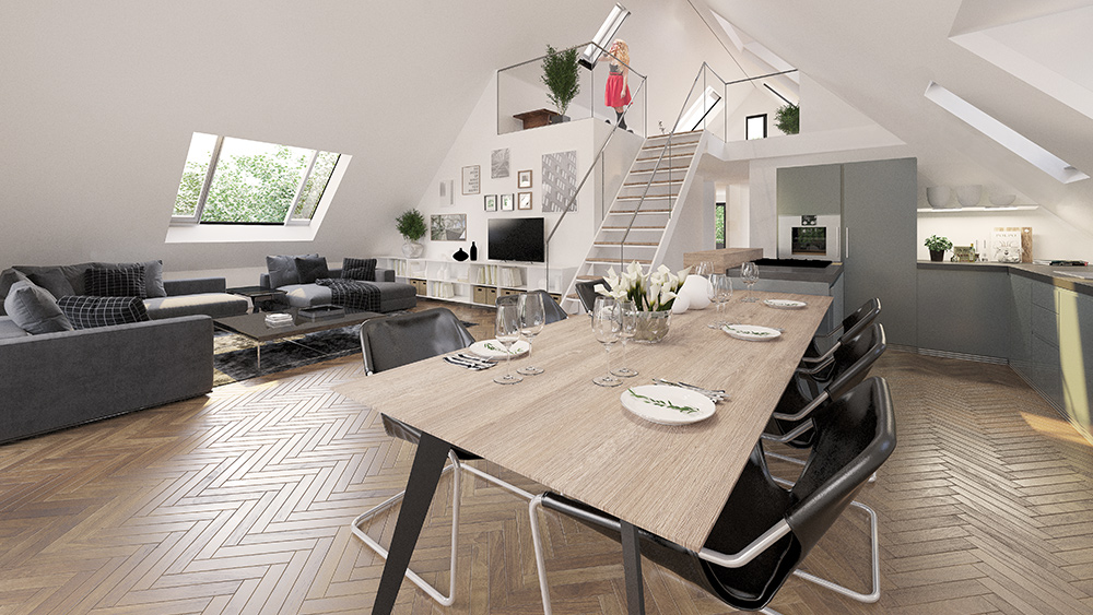 Neubau-Luxus-Dachgeschosswohnung mit Galerie und Dachterrasse